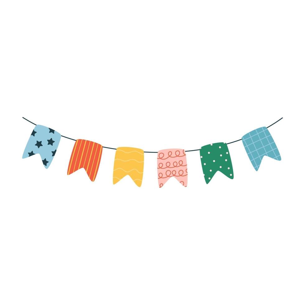 Cute colourful flags for party. Hand drawn vector illustration
