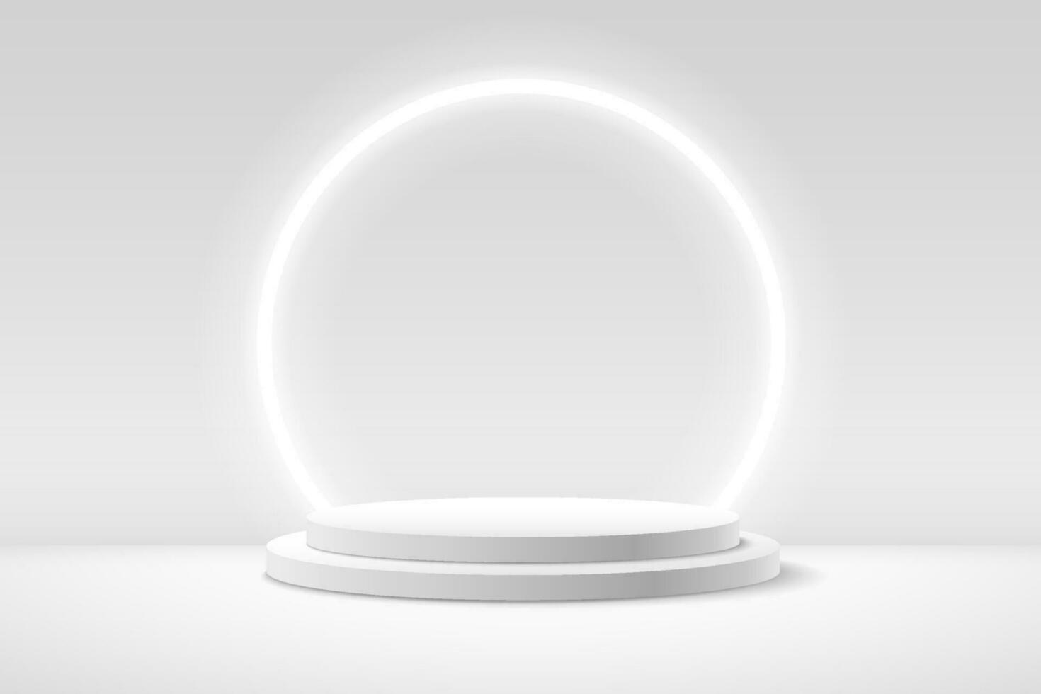 Abstract round display for product on website in modern. Background rendering with podium and minimal white texture wall scene, 3d rendering geometric shape grey color. Vector illustration