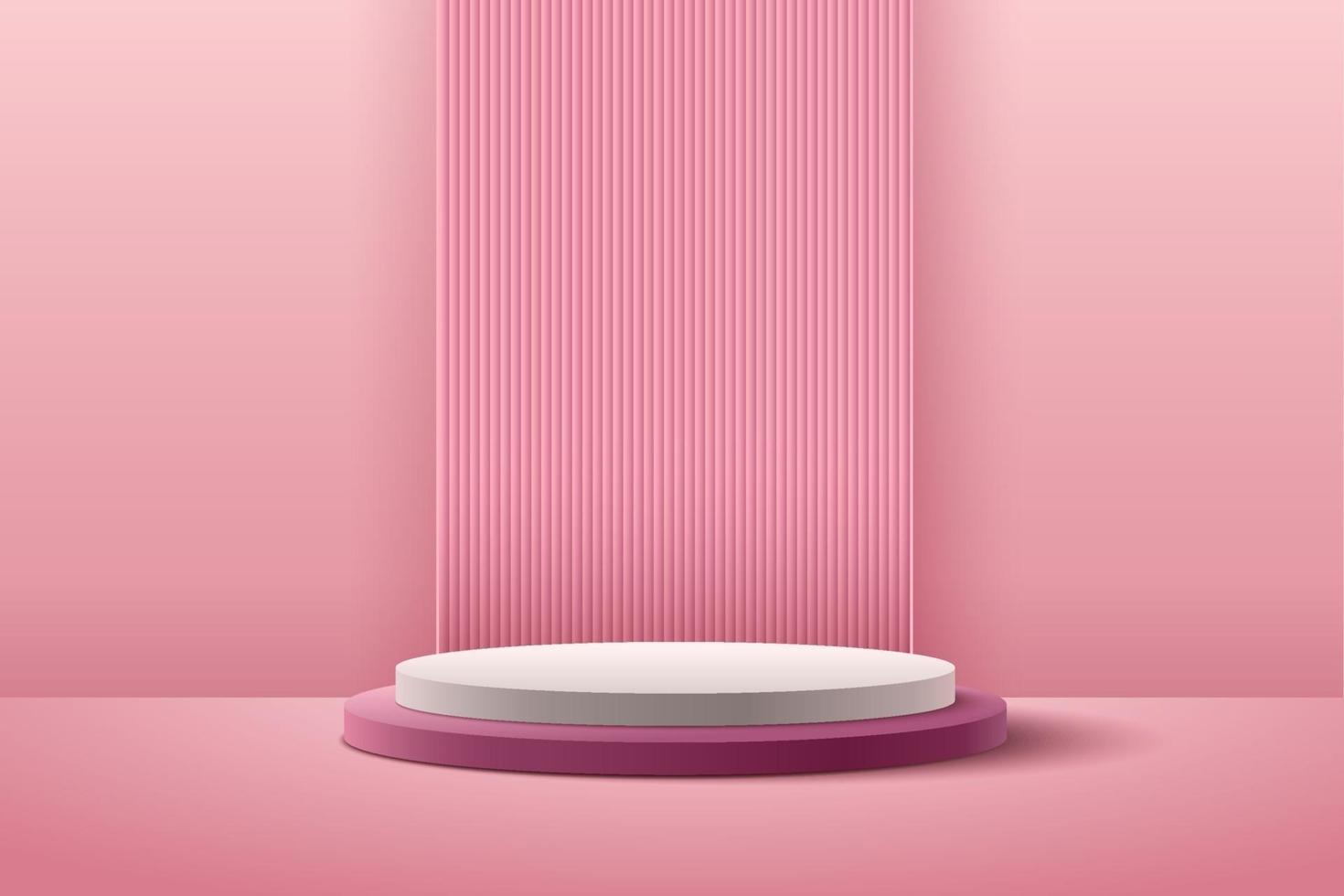 exhibición redonda abstracta para el producto en el sitio web en moderno. representación de fondo con podio y escena de pared de textura rosa mínima, forma geométrica de representación 3d color vino tinto y blanco. vector