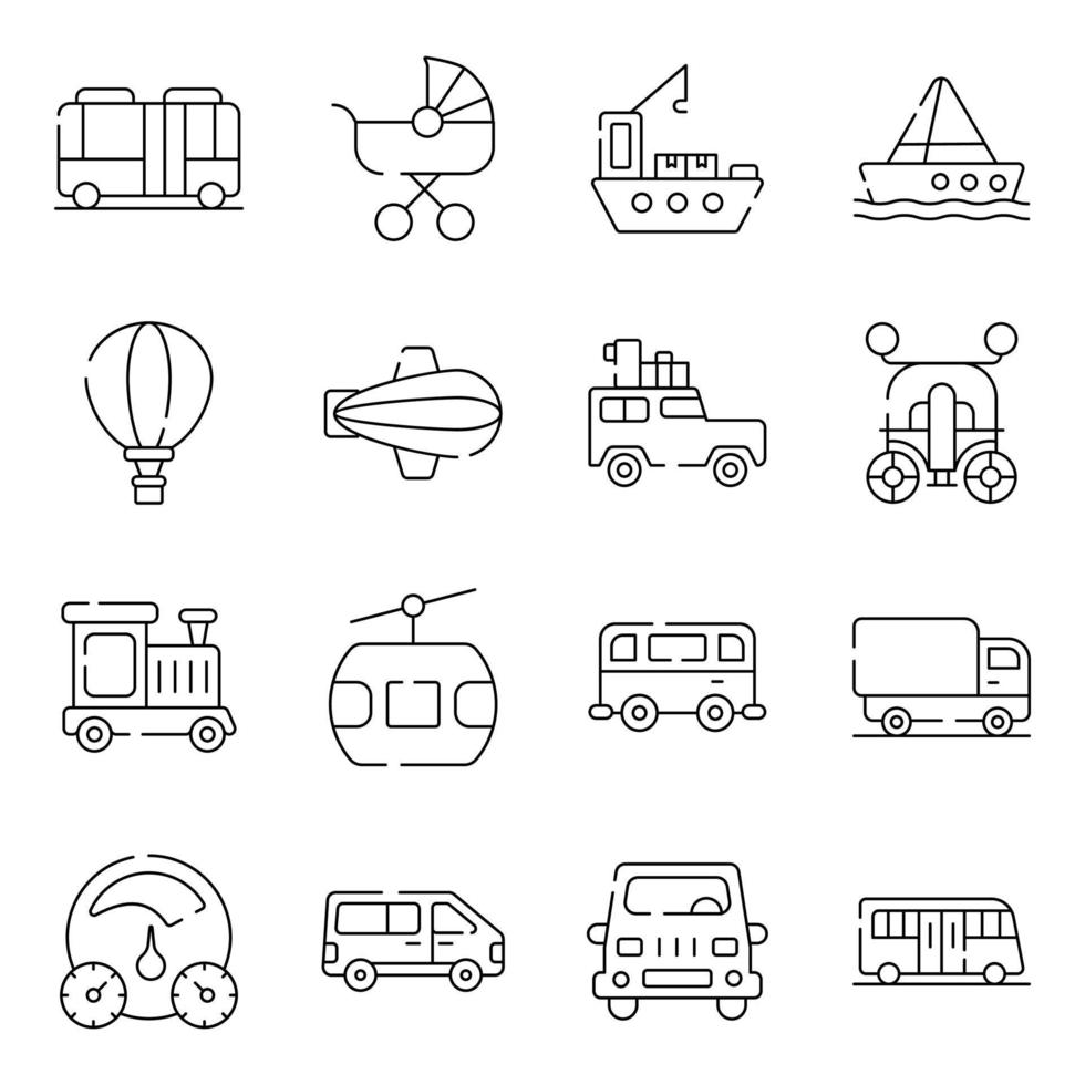 paquete de iconos lineales de transporte vector