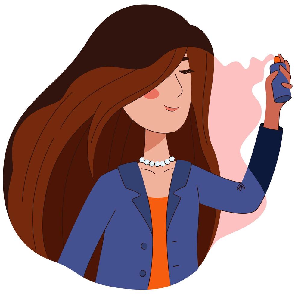 Woman using perfume. Flat art style. vector