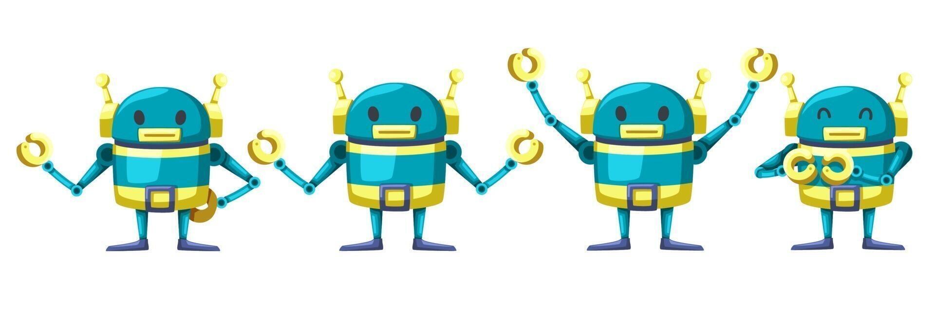 Set of android character robot cartoon style futuristic machine for industrial use. vector