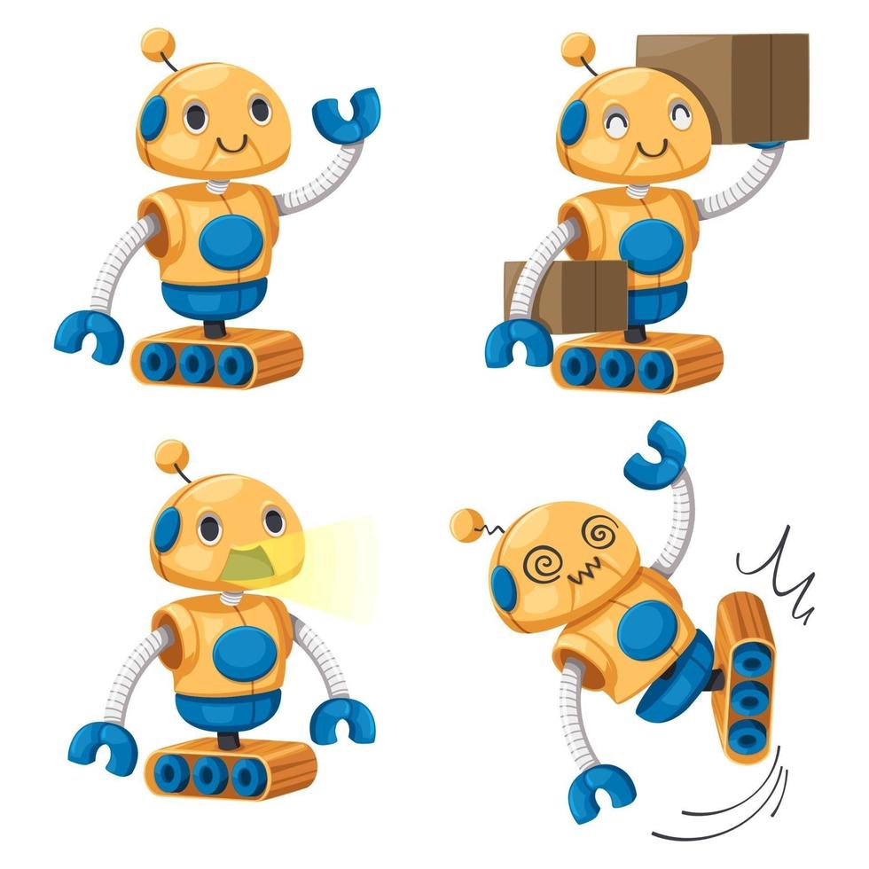 conjunto de máquina futurista de estilo de dibujos animados de robot de carácter android para uso industrial. vector