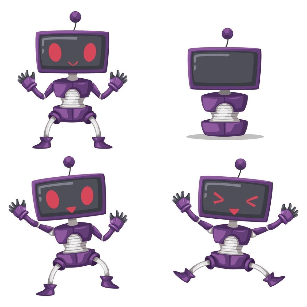 Set of android character robot toy cartoon style futuristic machine for home use. vector