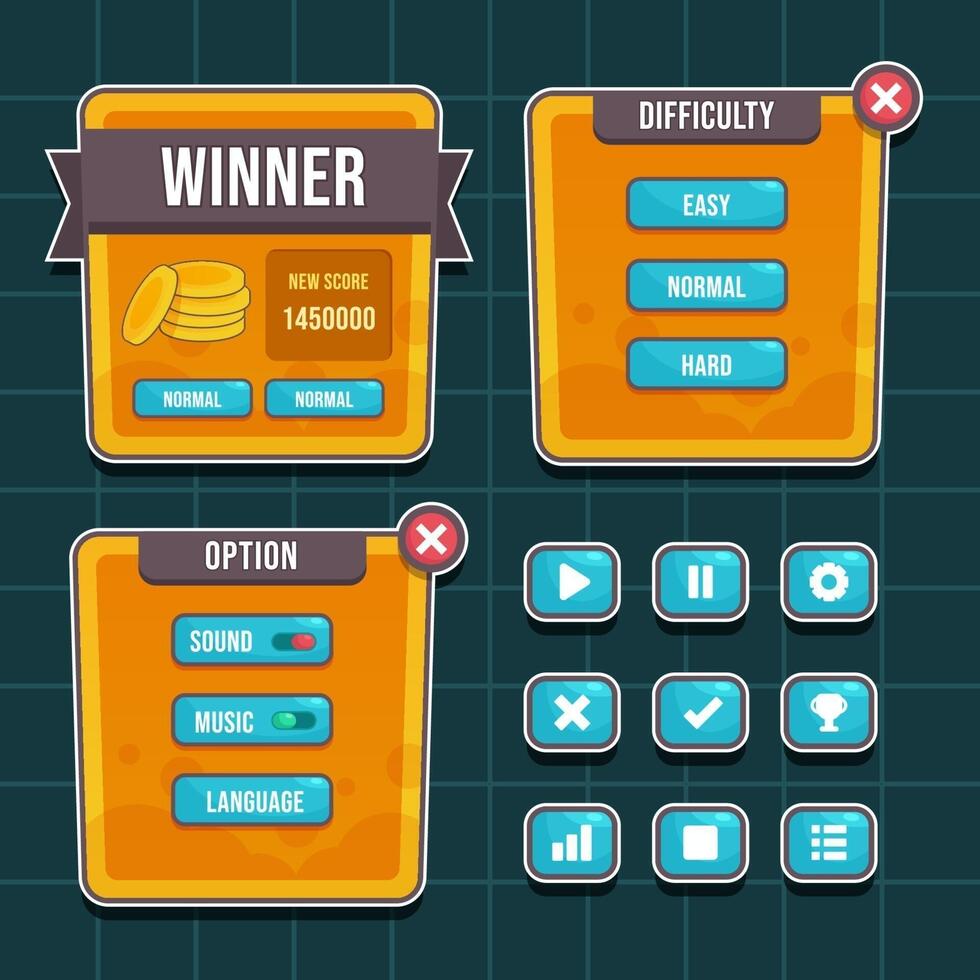 Button set designed game user interface GUI for video games, computers. vector