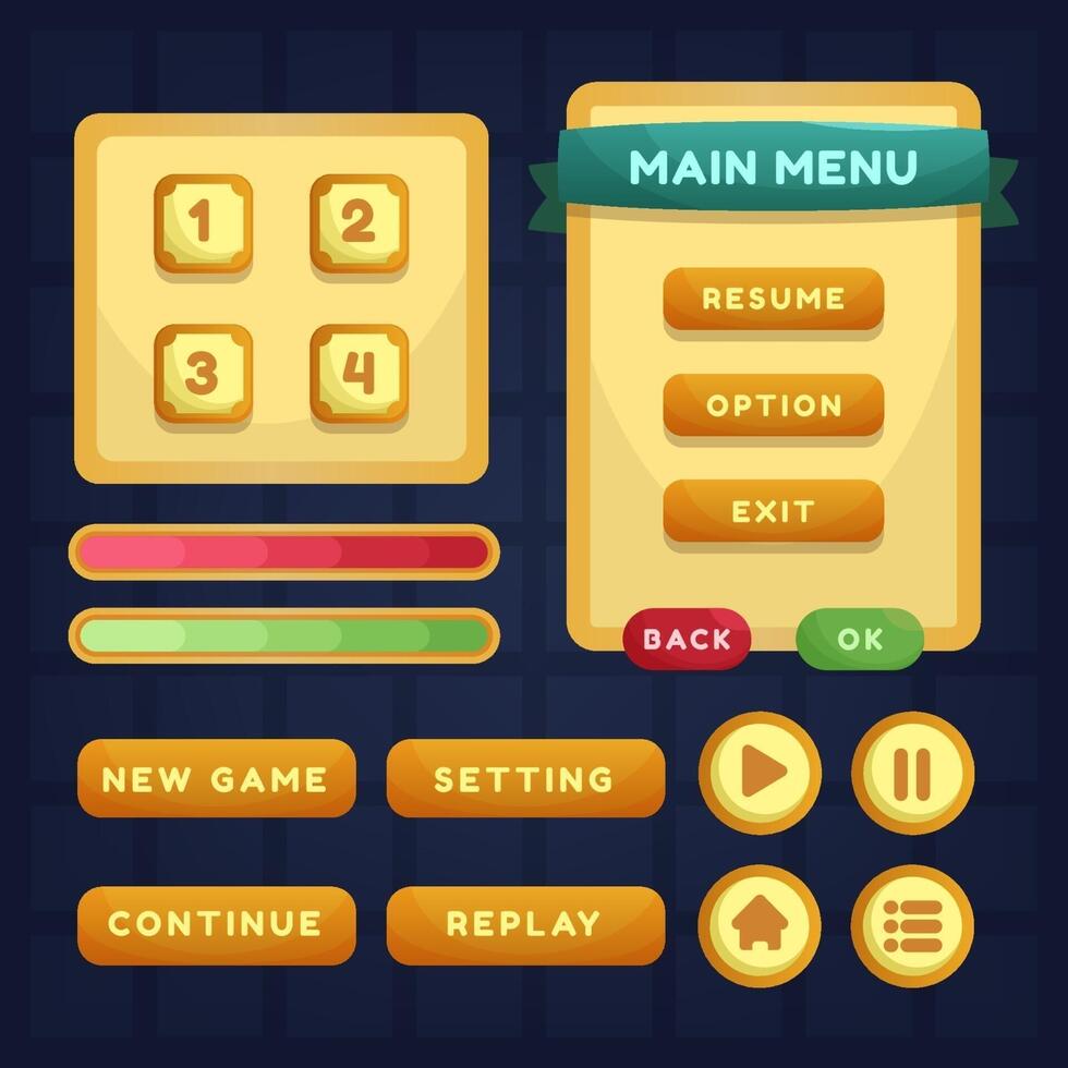 Button set designed game user interface GUI for video games, computers. vector