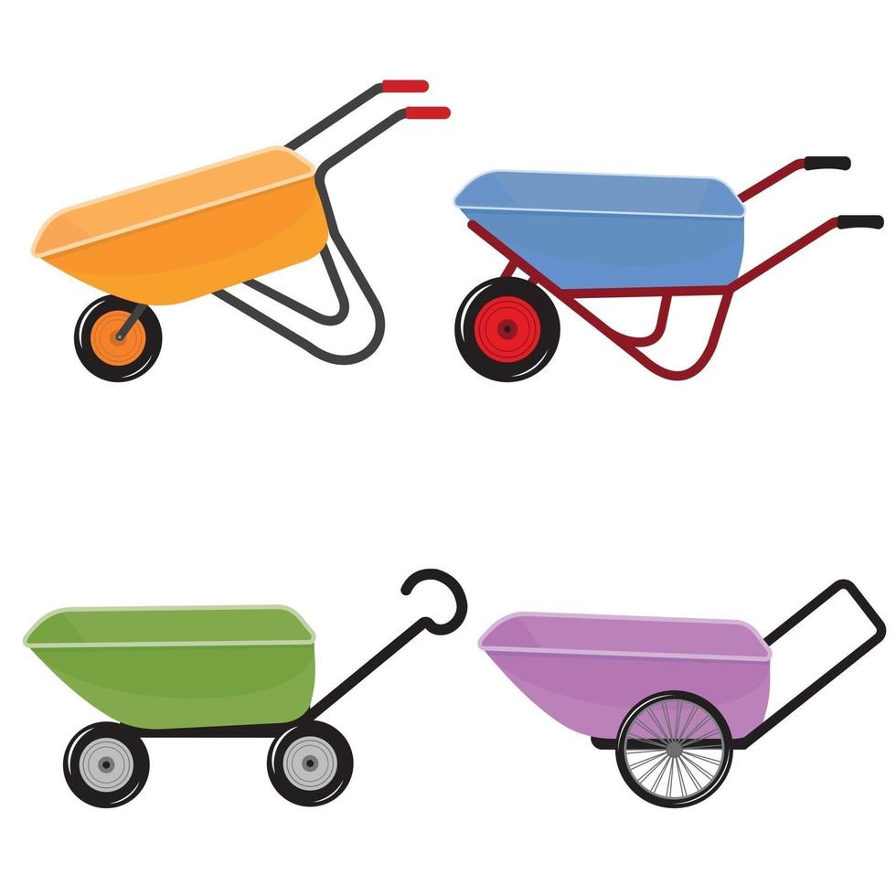 Wheelbarrow for the garden on wheels, color isolated vector illustration