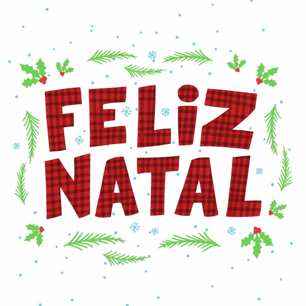 rama verde feliz navidad en portugués vector