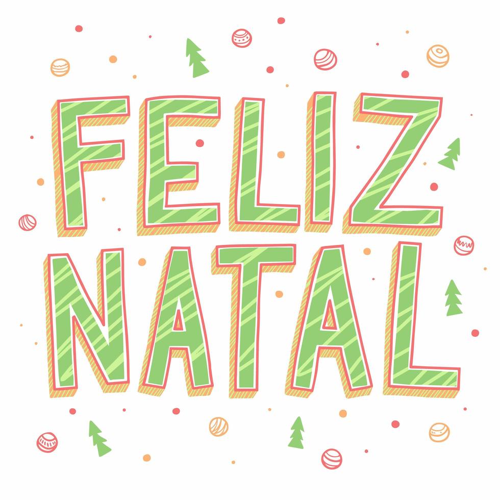 Hand drawn Cute Merry Christmas in Portuguese vector