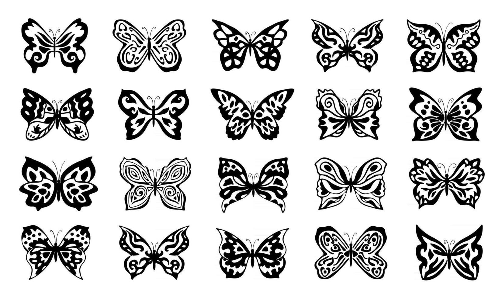 set of vector butterflies, black colored different butterfly design