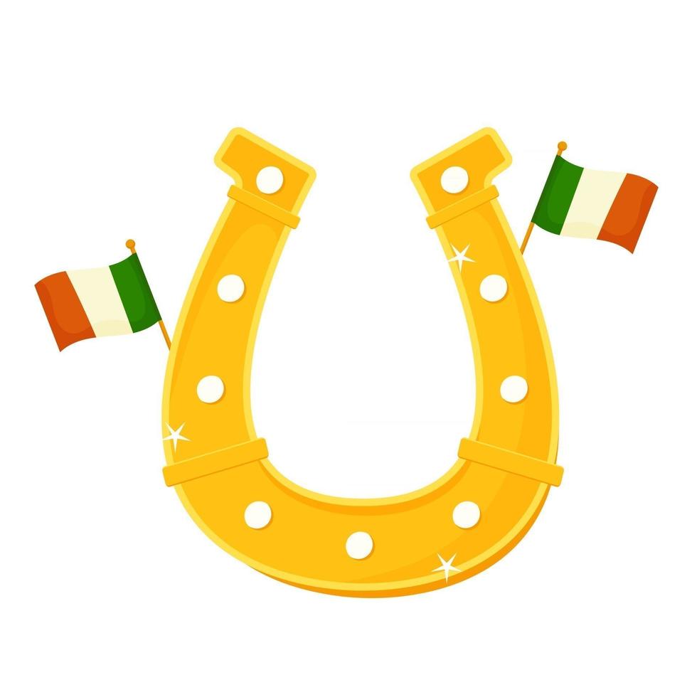 St. Patrick's horseshoe with the flag of Ireland. Flat cartoon vector illustration isolated on a white background.