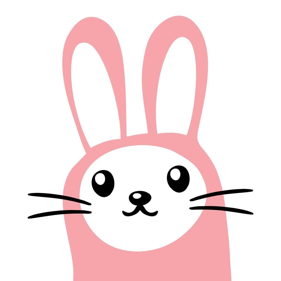 Pinc cute bunny face. Cartoon rabbit face vector illustration.