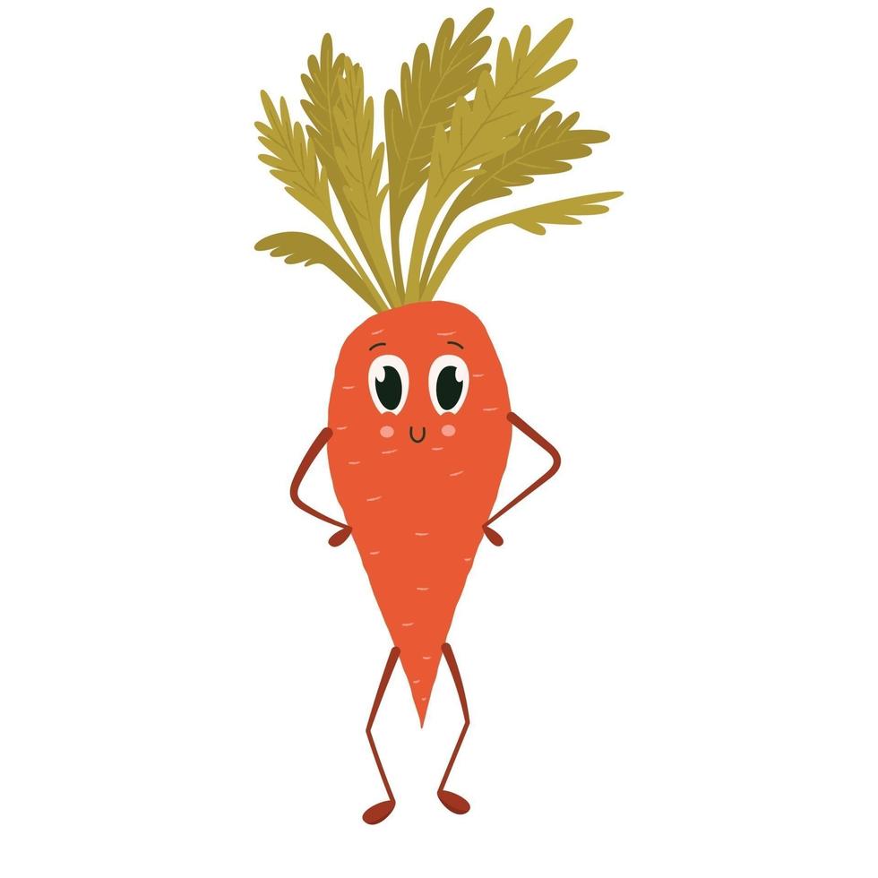 Vector illustration, cute carrot character in flat style. Funny concept illustration for kids desings and healthy food habits