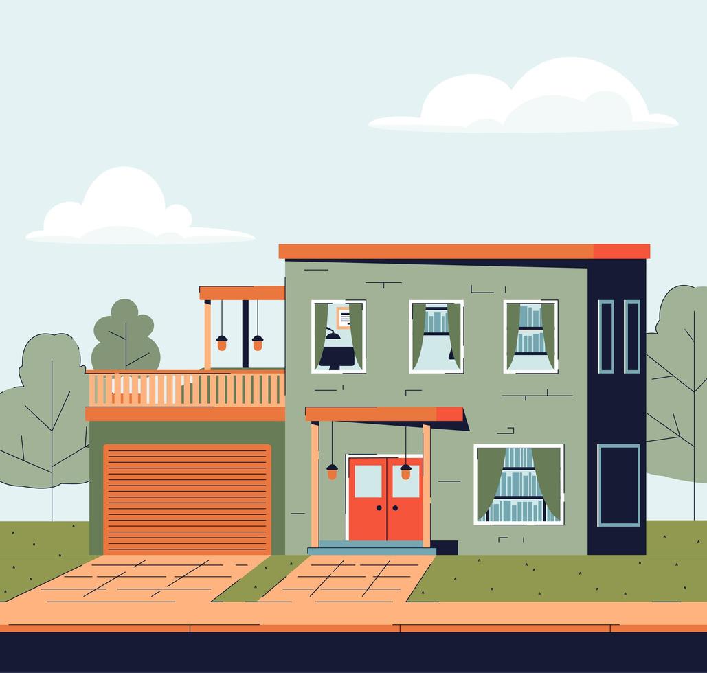 country house with garage and large balcony vector