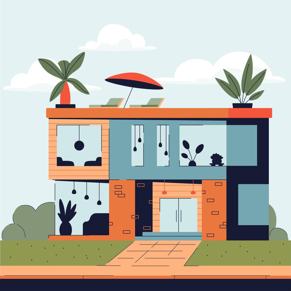 modern country house with rooftop resting place vector