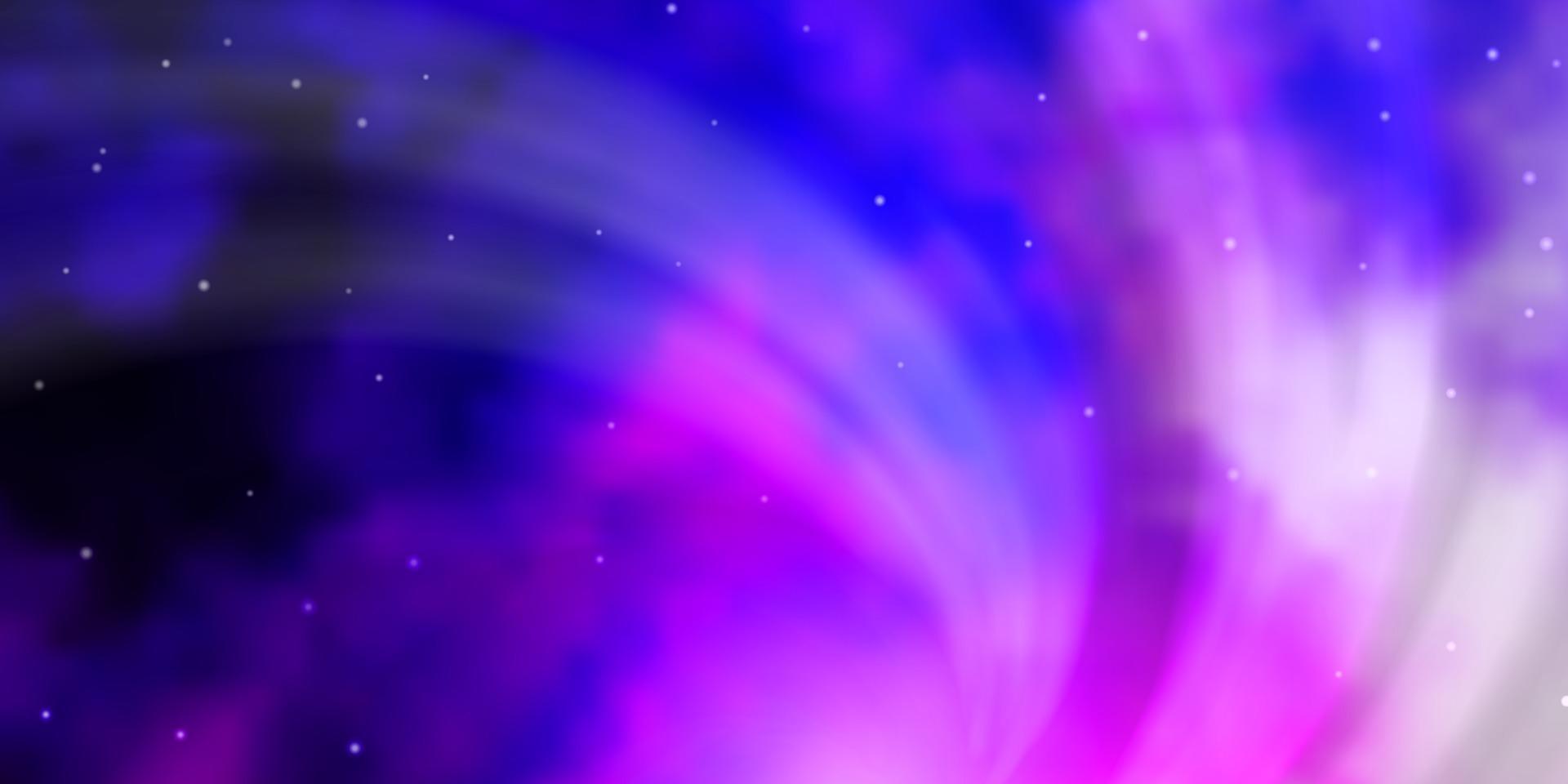 Fondo de vector violeta, rosa claro con estrellas pequeñas y grandes.