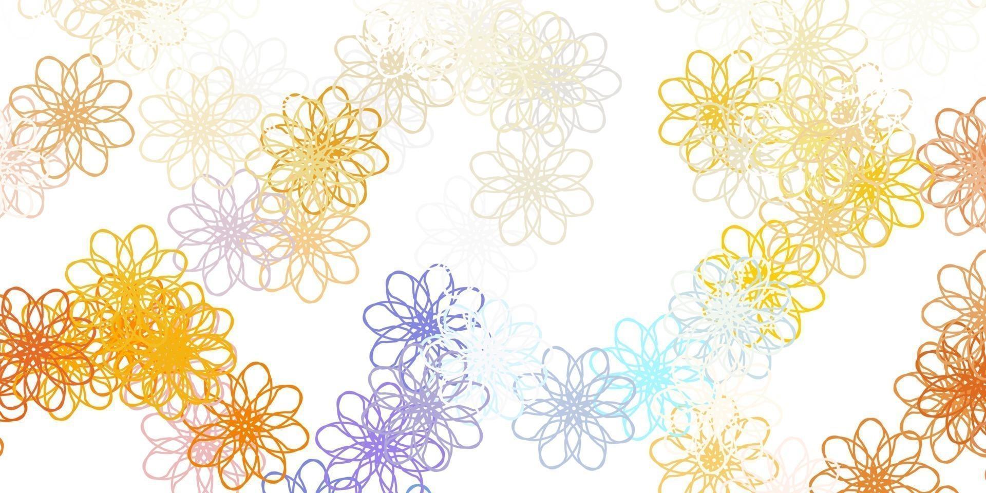 textura de doodle de vector azul claro, amarillo con flores.