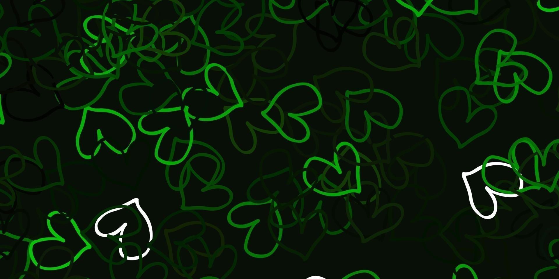 Light Green vector background with Shining hearts.
