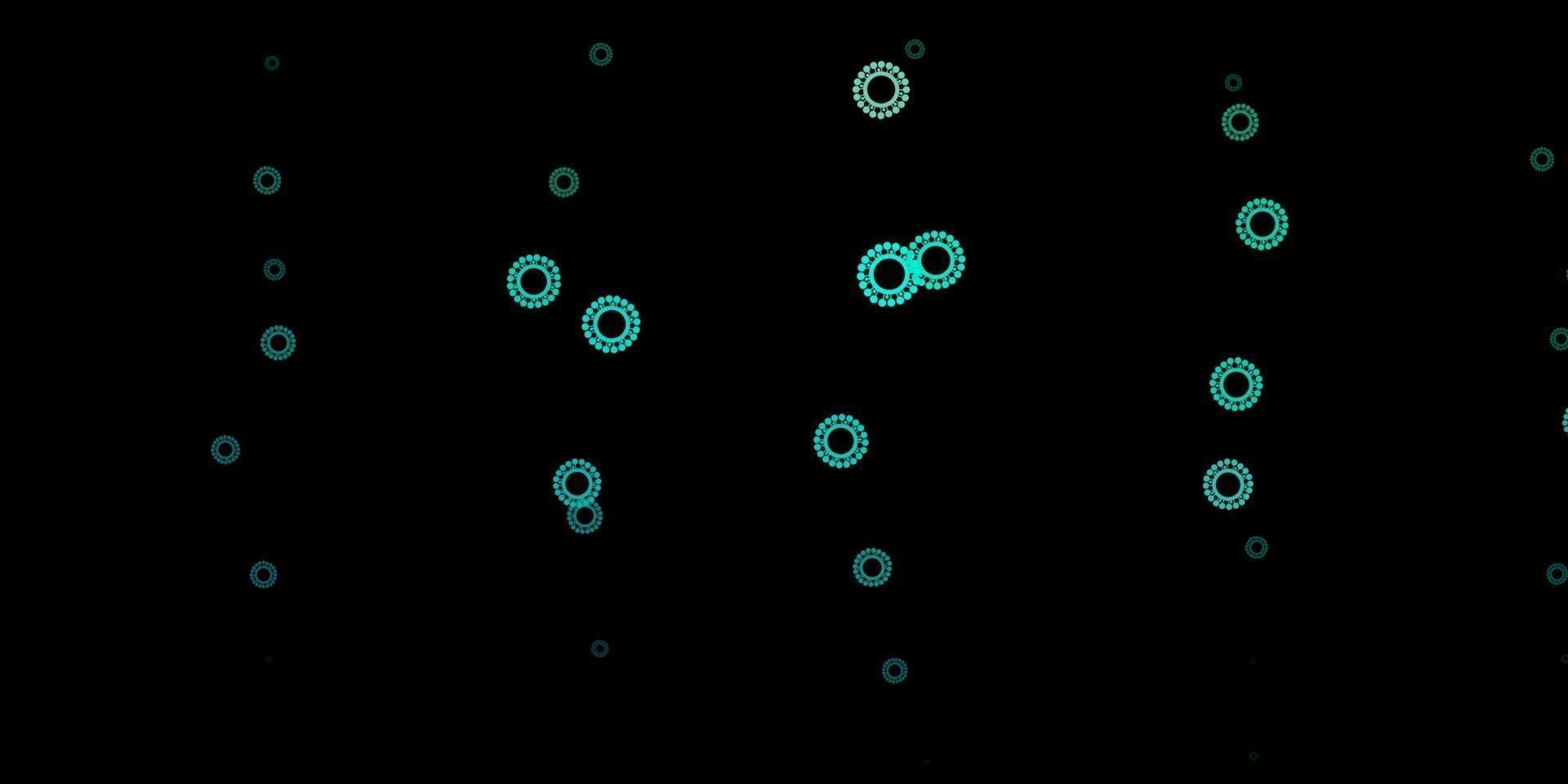 Telón de fondo de vector verde oscuro con símbolos de virus.