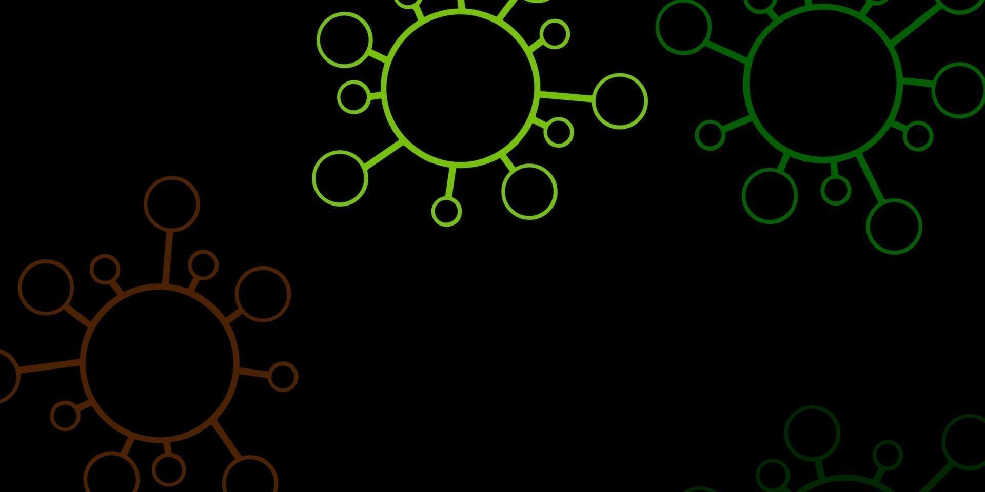 Dark green, yellow vector pattern with coronavirus elements.