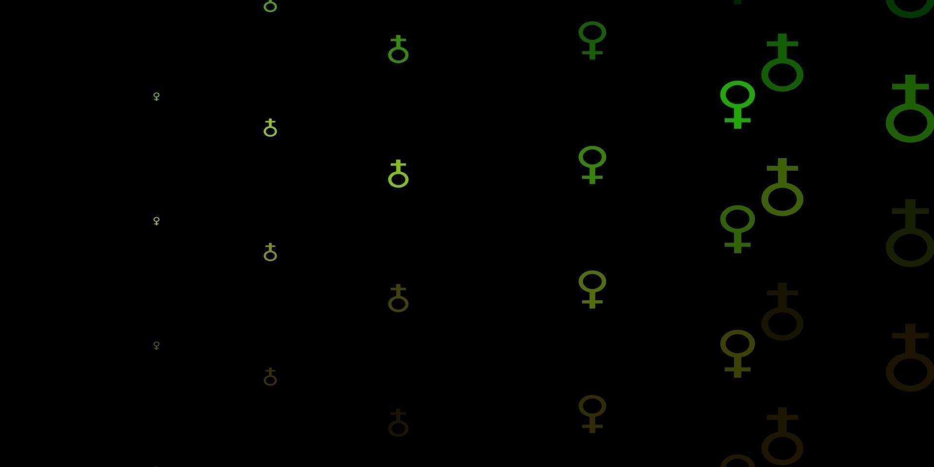Fondo de vector verde oscuro, amarillo con símbolos de mujer.
