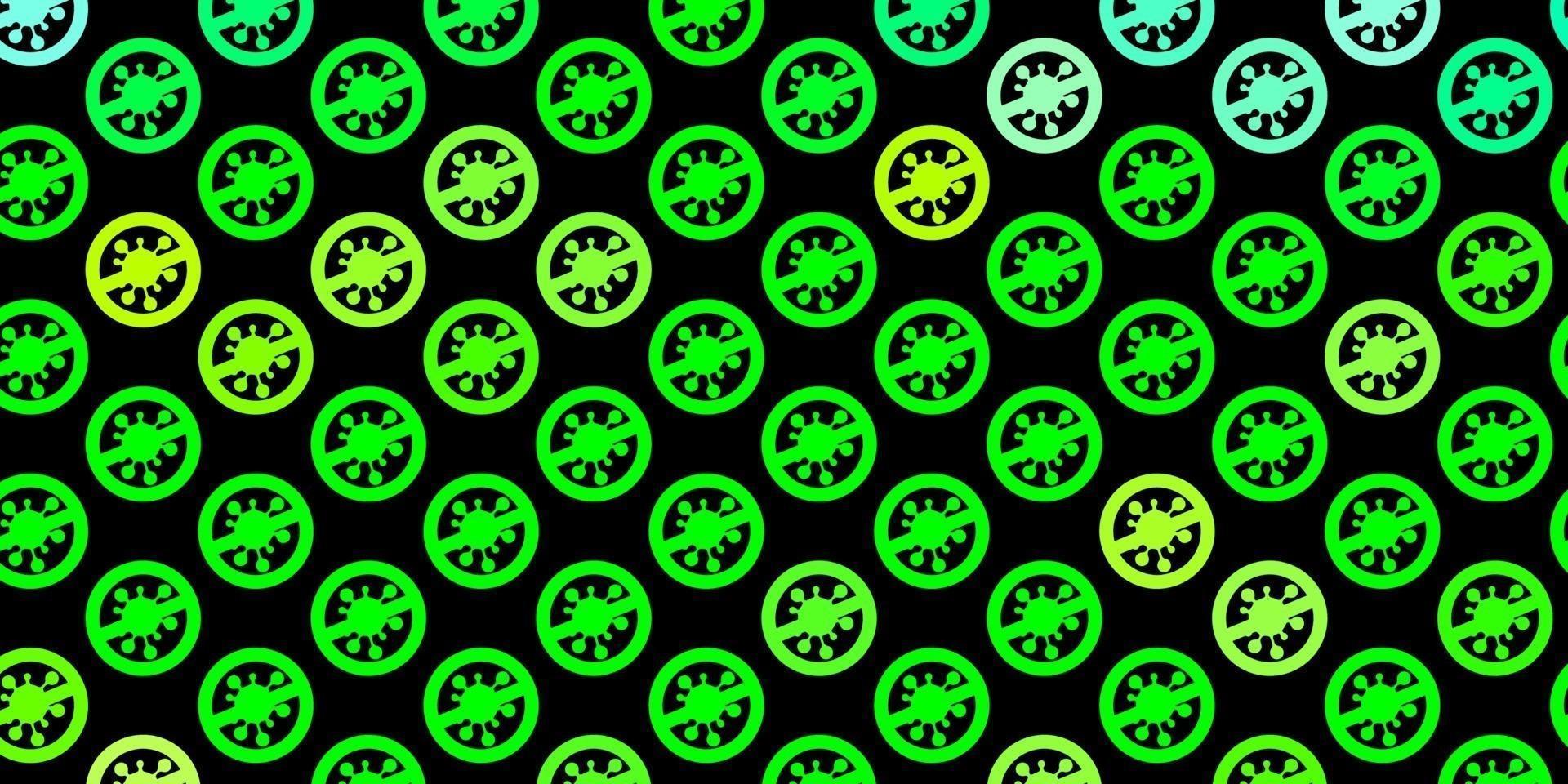 Fondo de vector verde oscuro, amarillo con símbolos de virus.