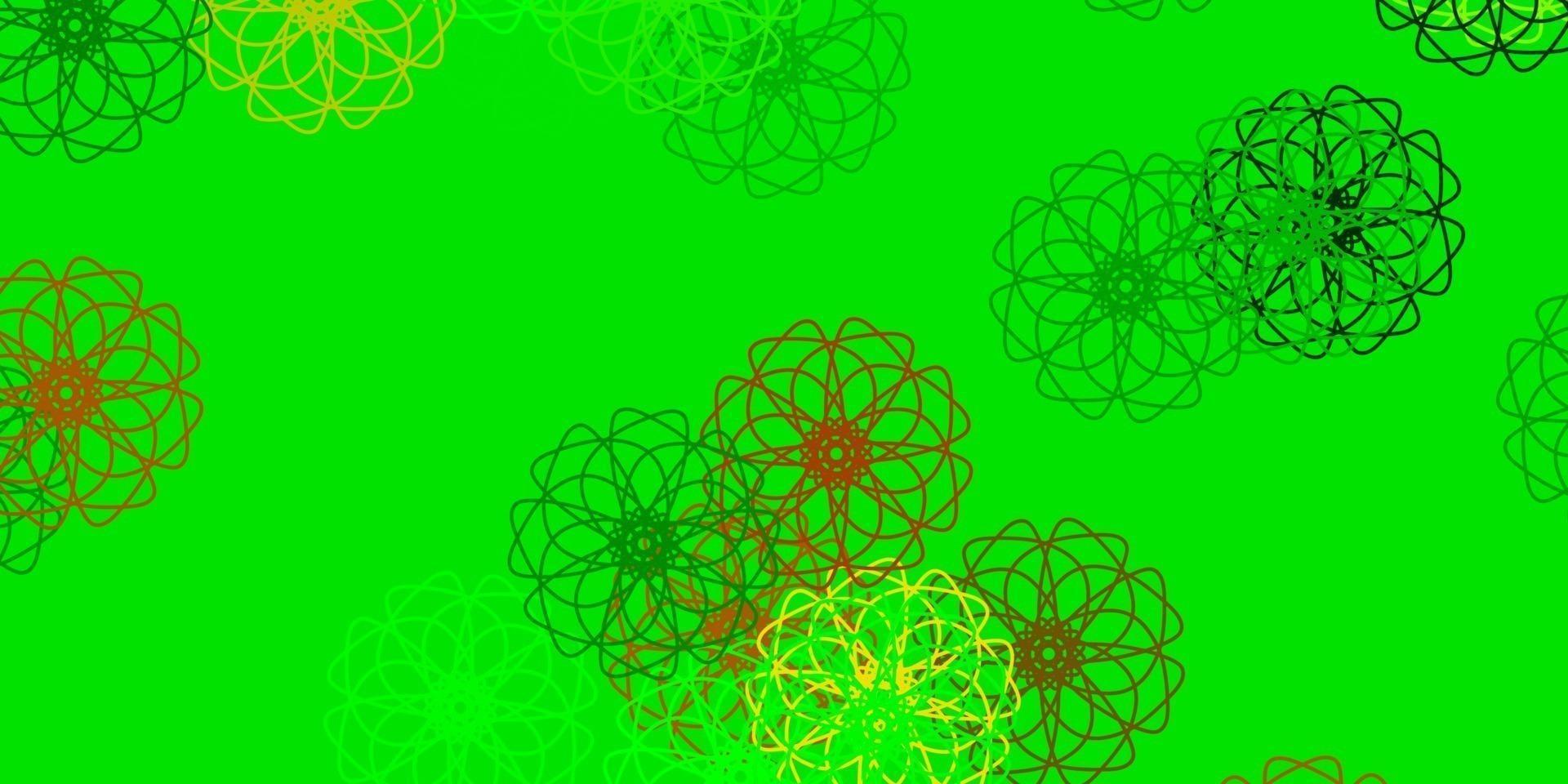 patrón de doodle de vector verde claro, amarillo con flores.