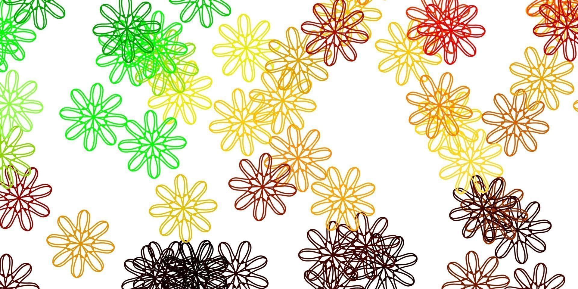 textura de doodle de vector verde claro, amarillo con flores.