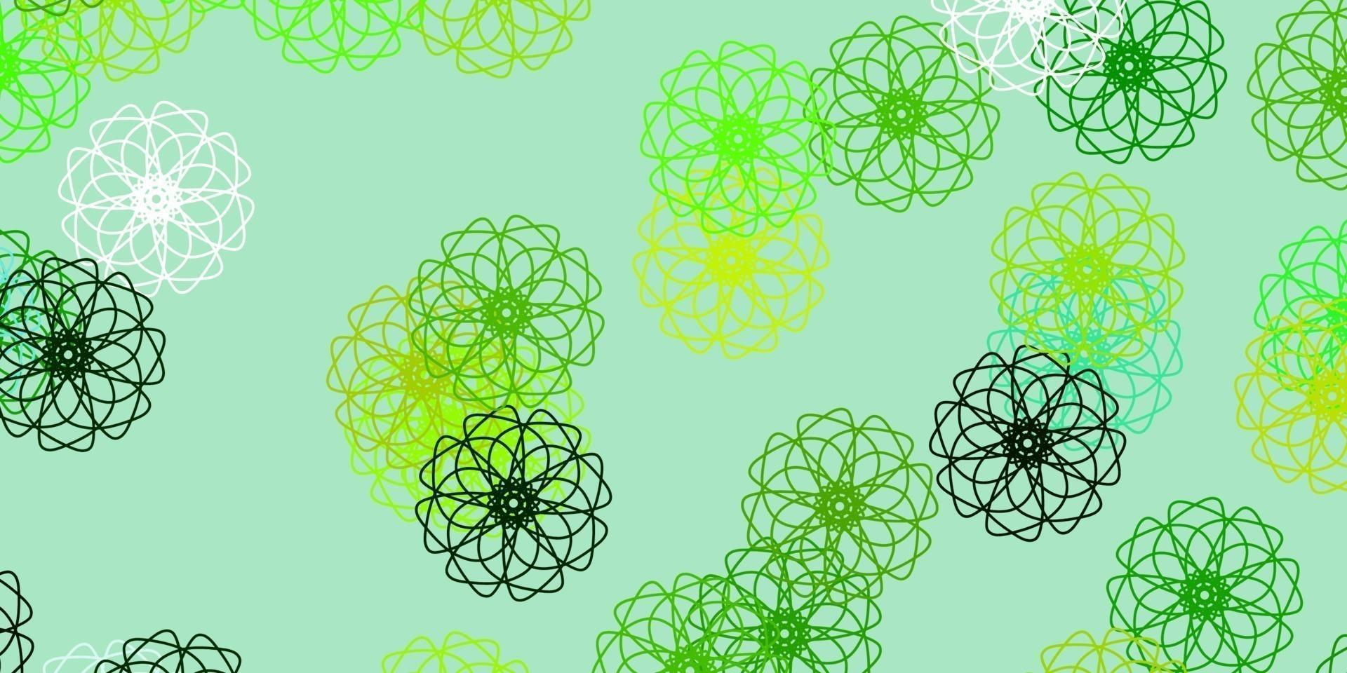 textura de doodle de vector verde claro, amarillo con flores.