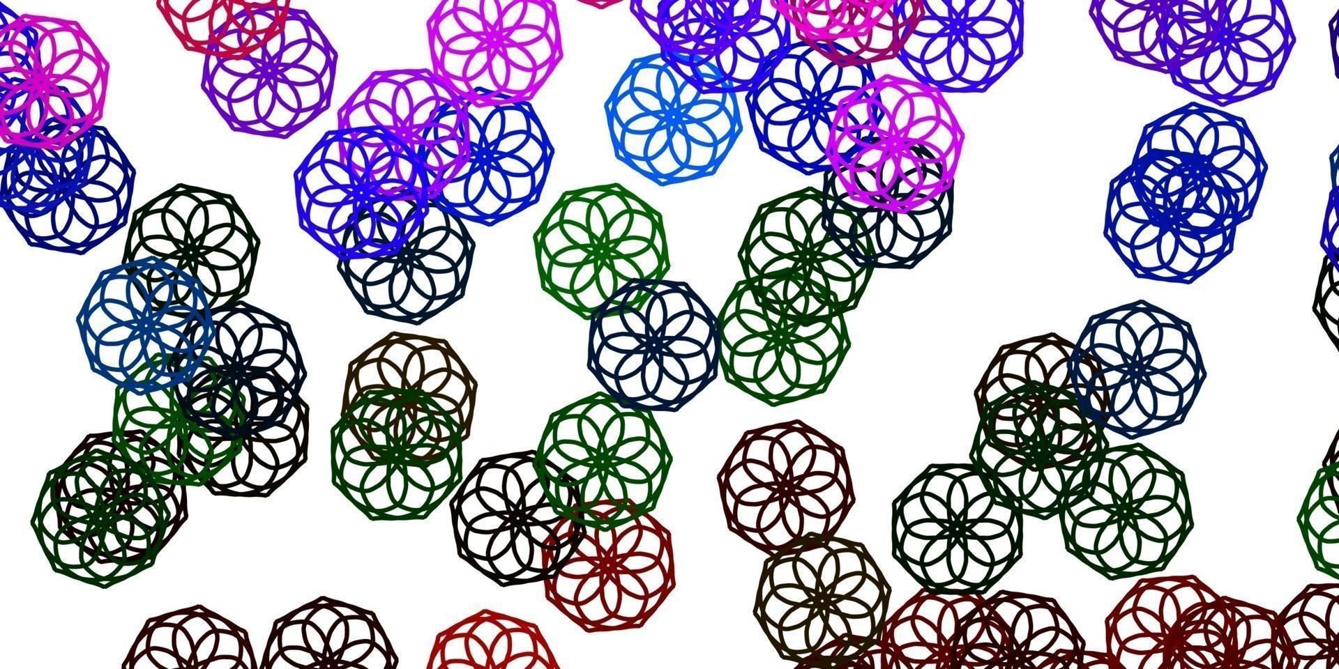 patrón de doodle de vector multicolor claro con flores.