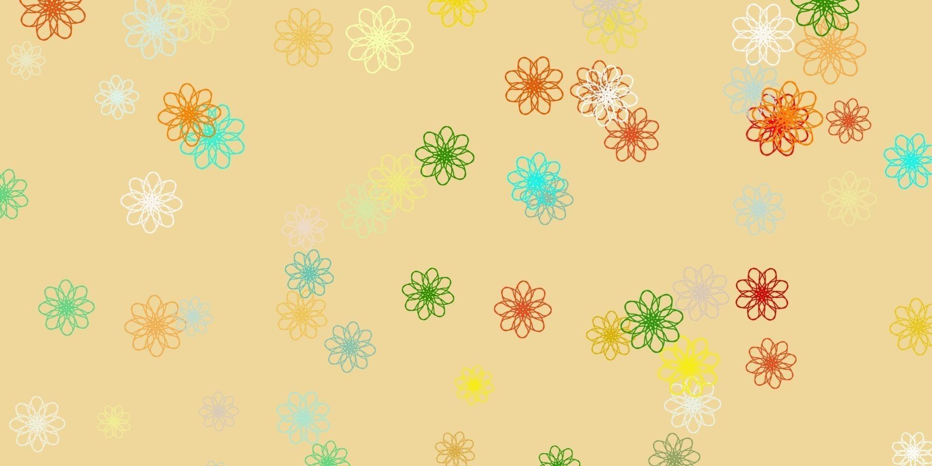Fondo de doodle de vector multicolor claro con flores.