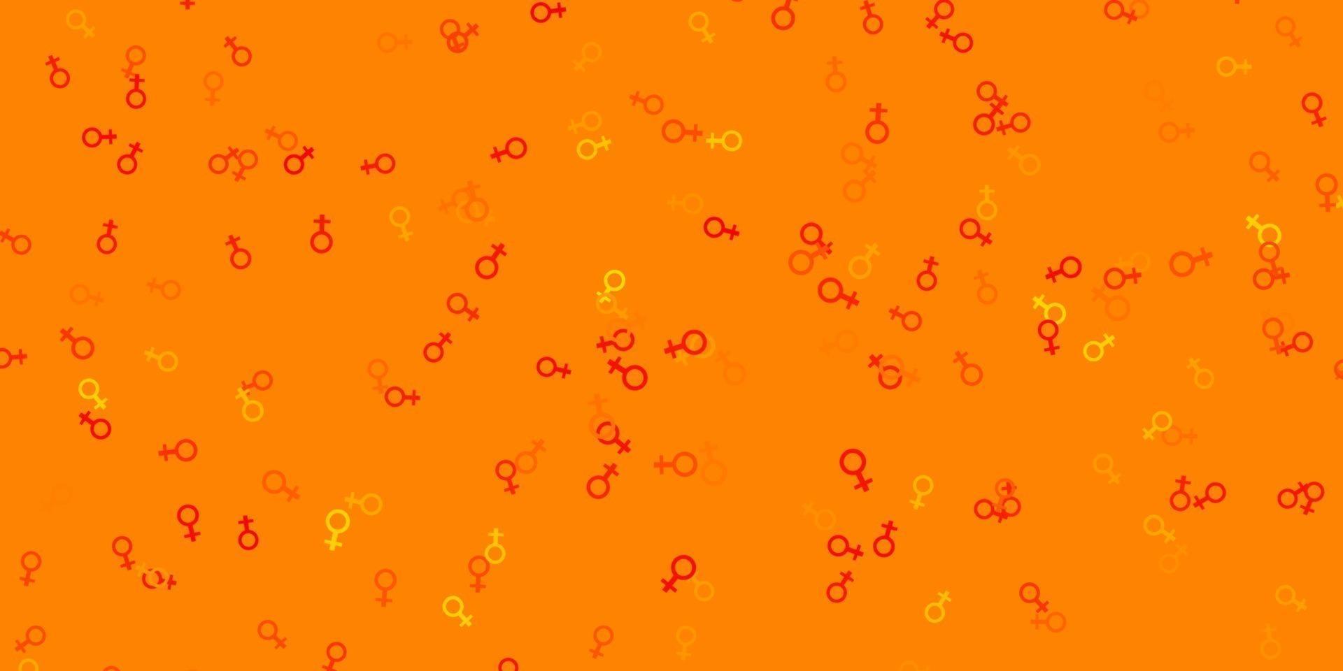 Fondo de vector naranja claro con símbolos de mujer.