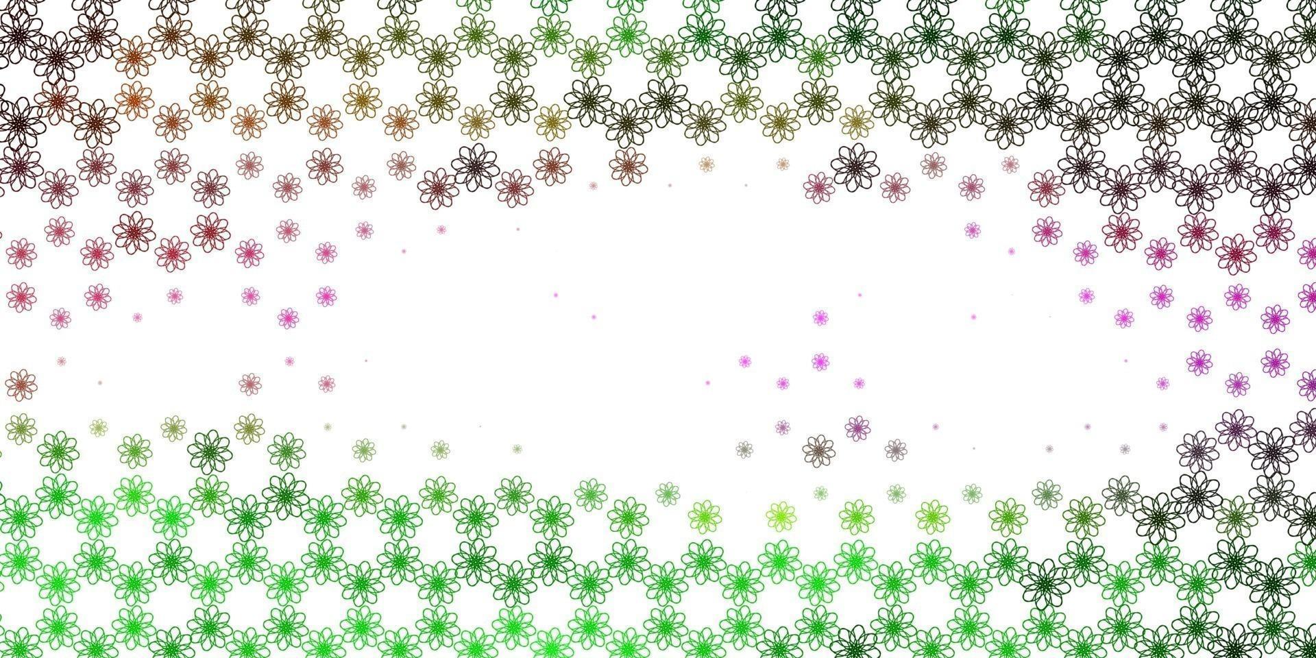 patrón de vector rosa claro, verde con líneas torcidas.