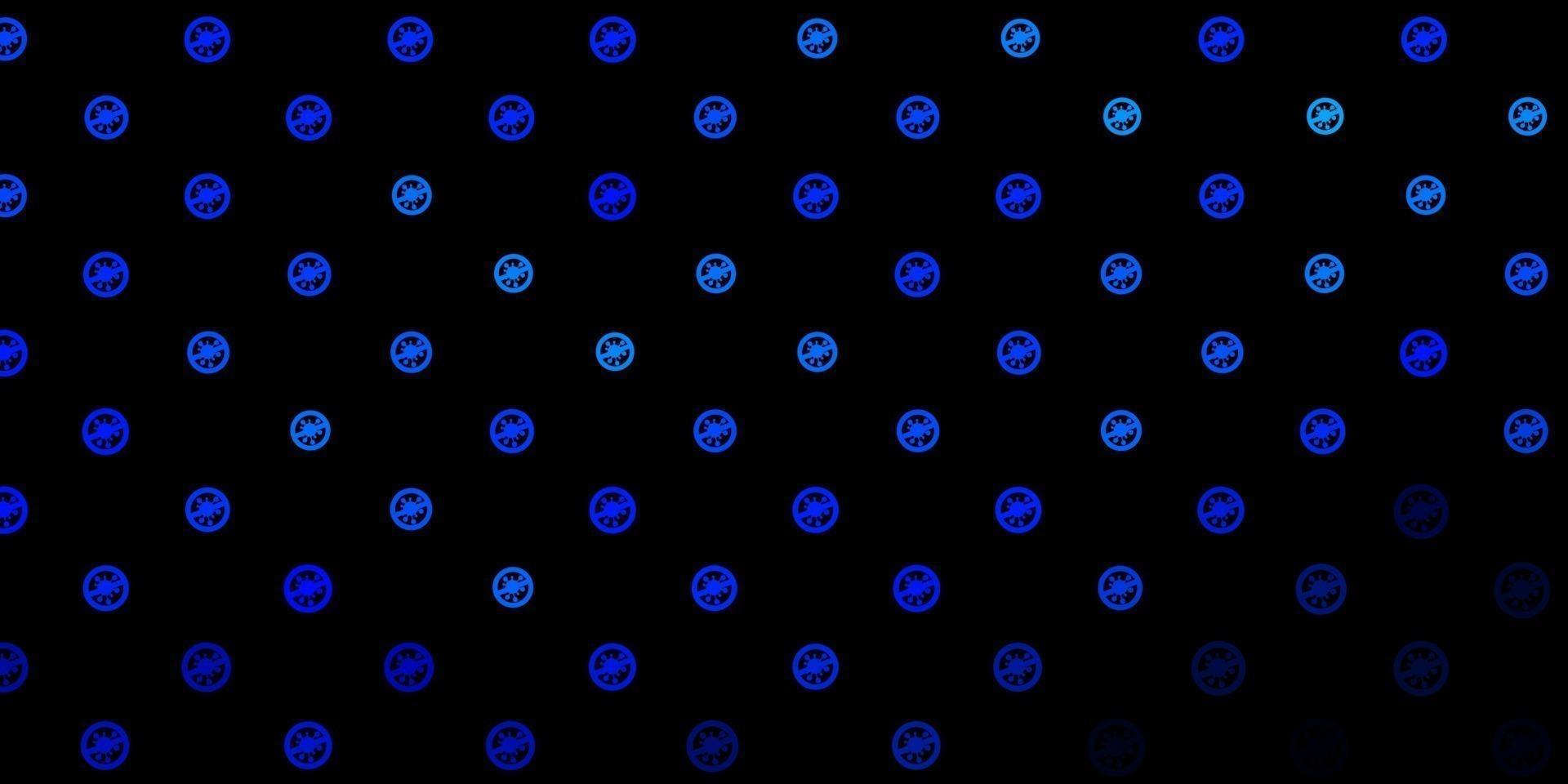 Dark BLUE vector background with covid-19 symbols.