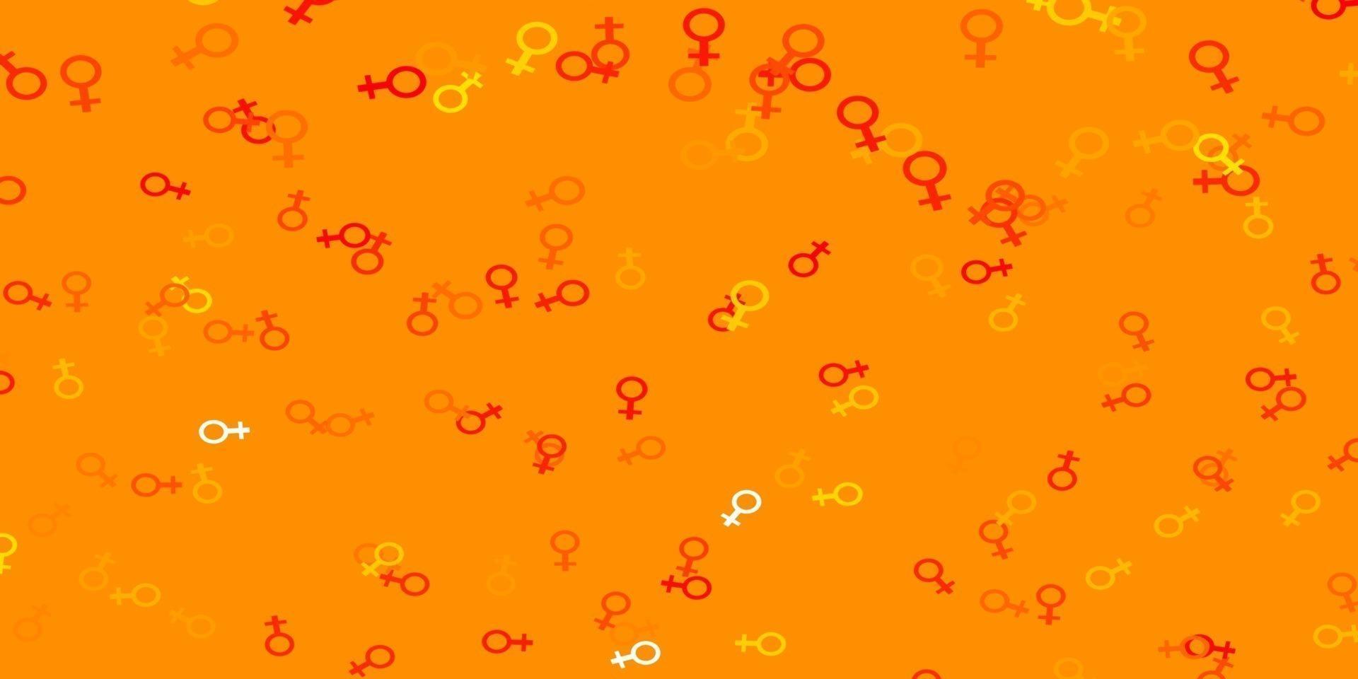 textura de vector naranja claro con símbolos de derechos de las mujeres.