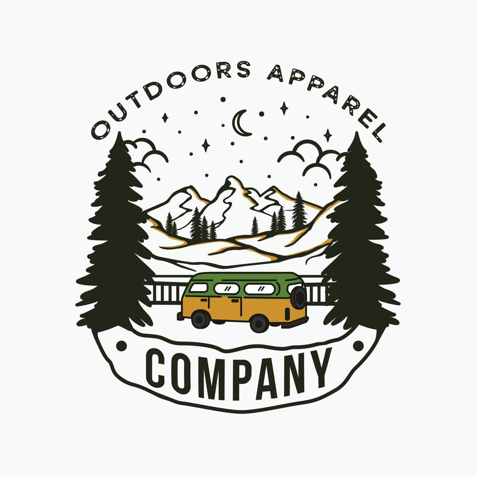 wild nature camping adventure with car, design apparel illustration vector