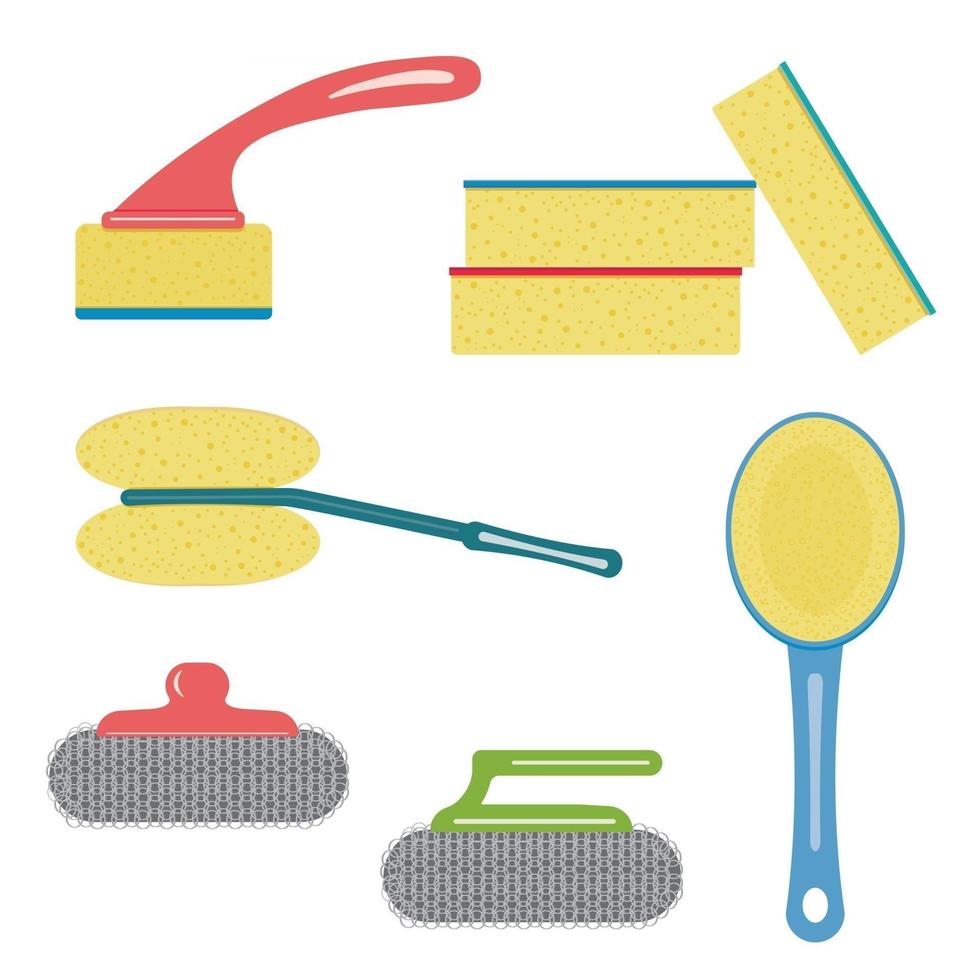 Insulated dish washing sponges, set, color vector illustration in flat style