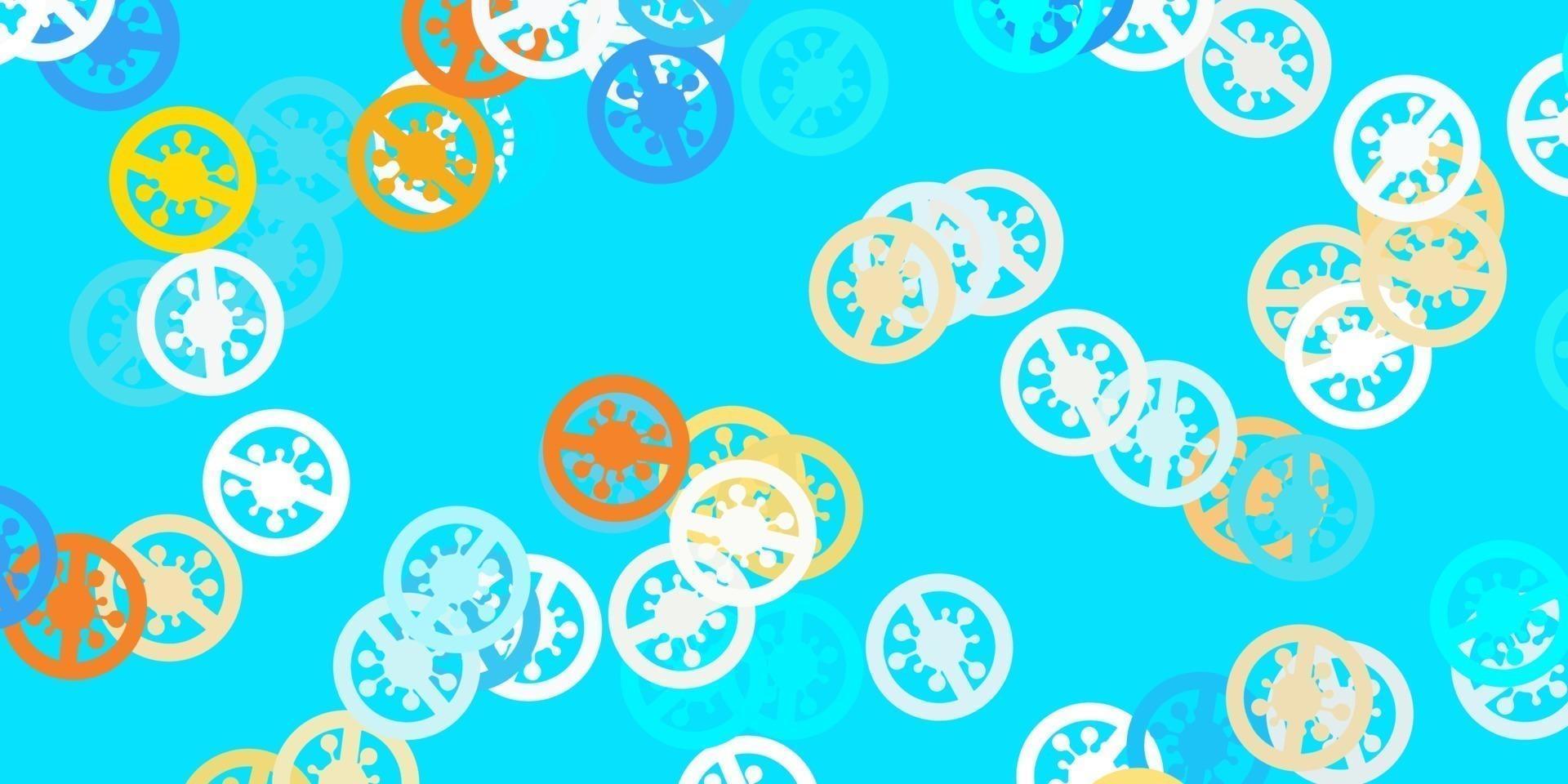 Fondo de vector azul claro, amarillo con símbolos de virus.