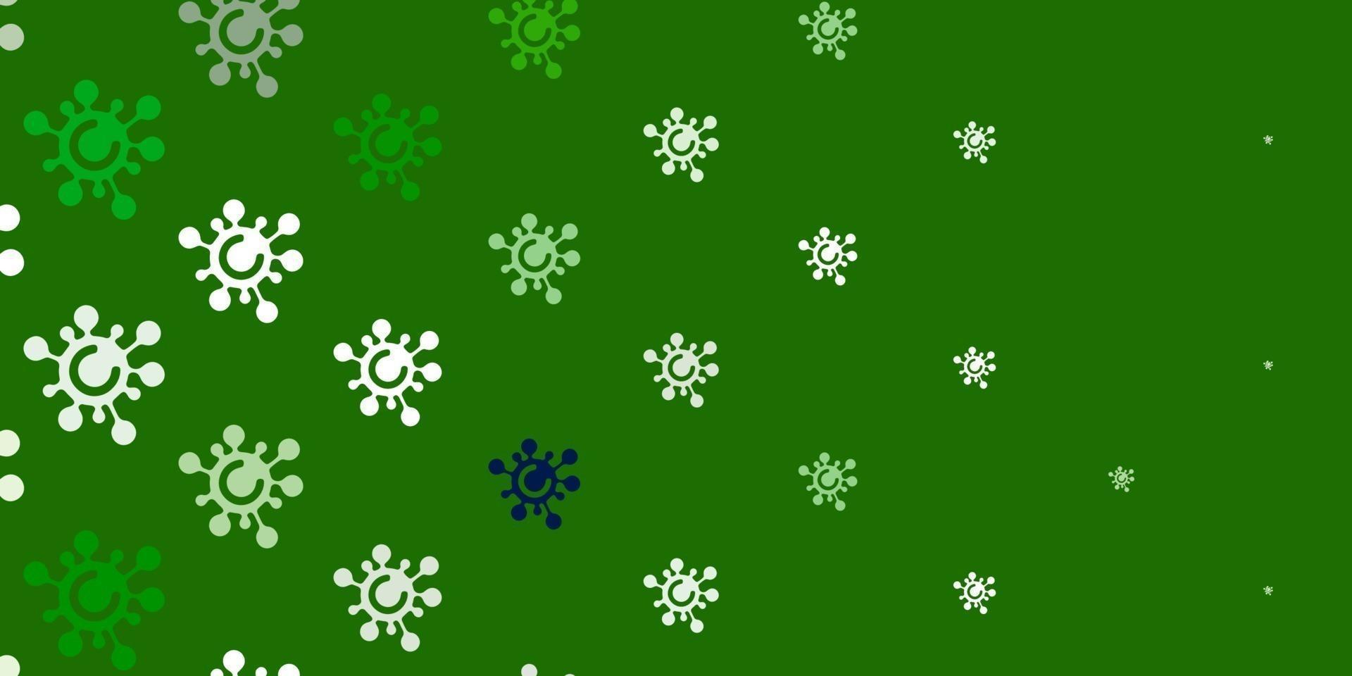 Telón de fondo de vector verde claro con símbolos de virus.