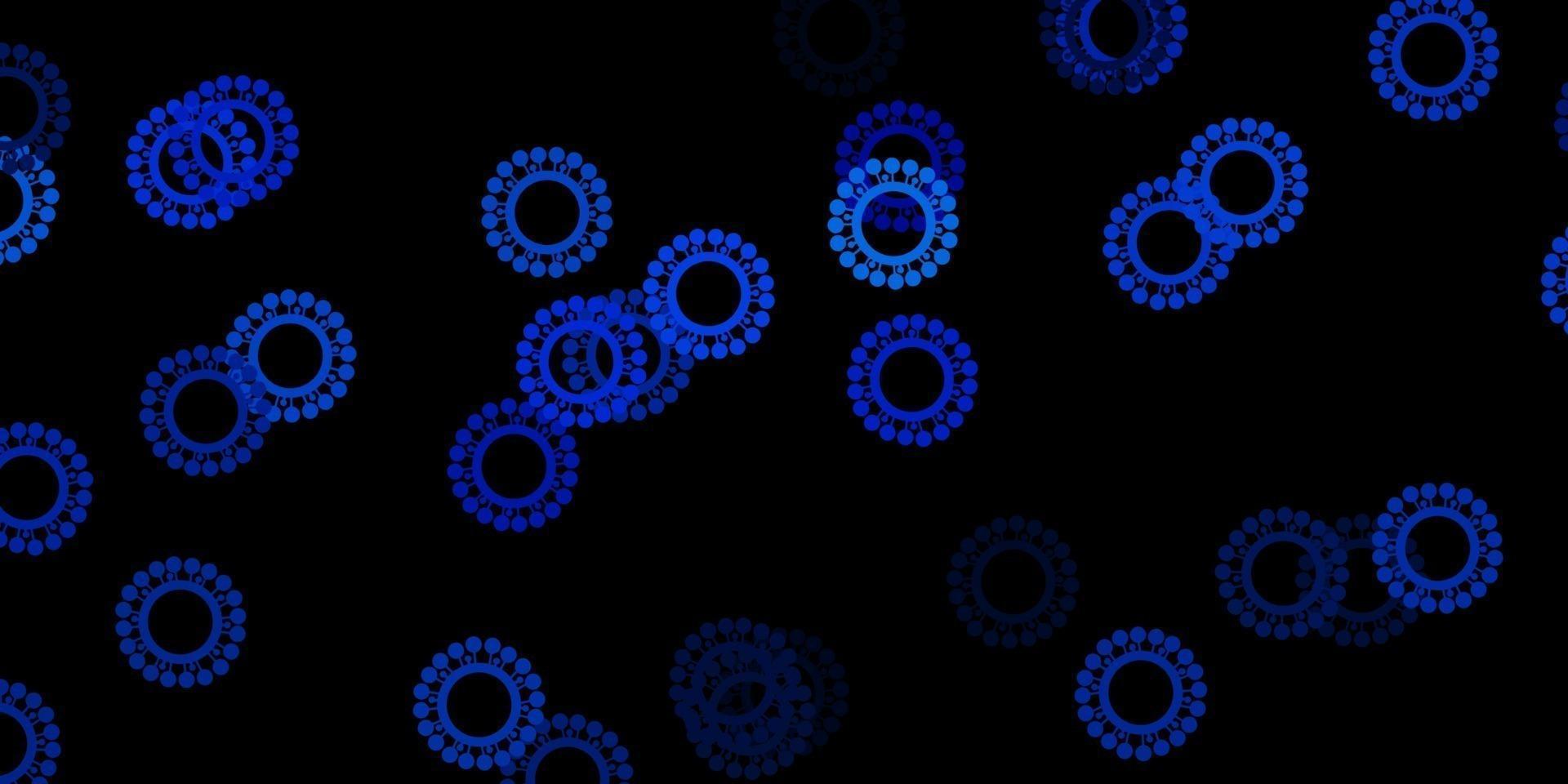Fondo de vector azul oscuro con símbolos covid-19.