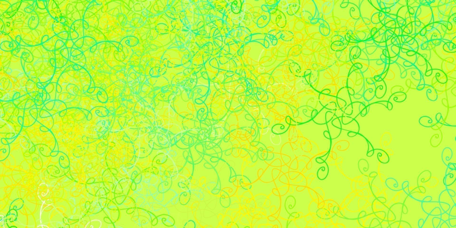 patrón de vector verde claro, amarillo con líneas torcidas.