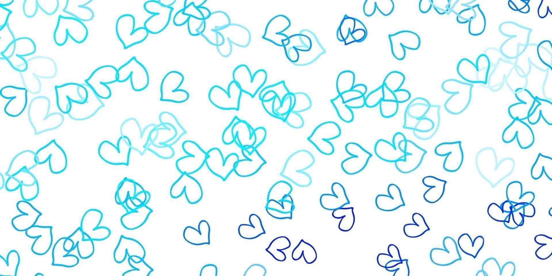Light BLUE vector background with Shining hearts.