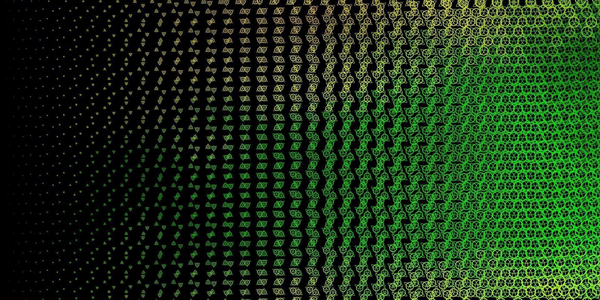 textura de vector verde oscuro, amarillo con símbolos religiosos.