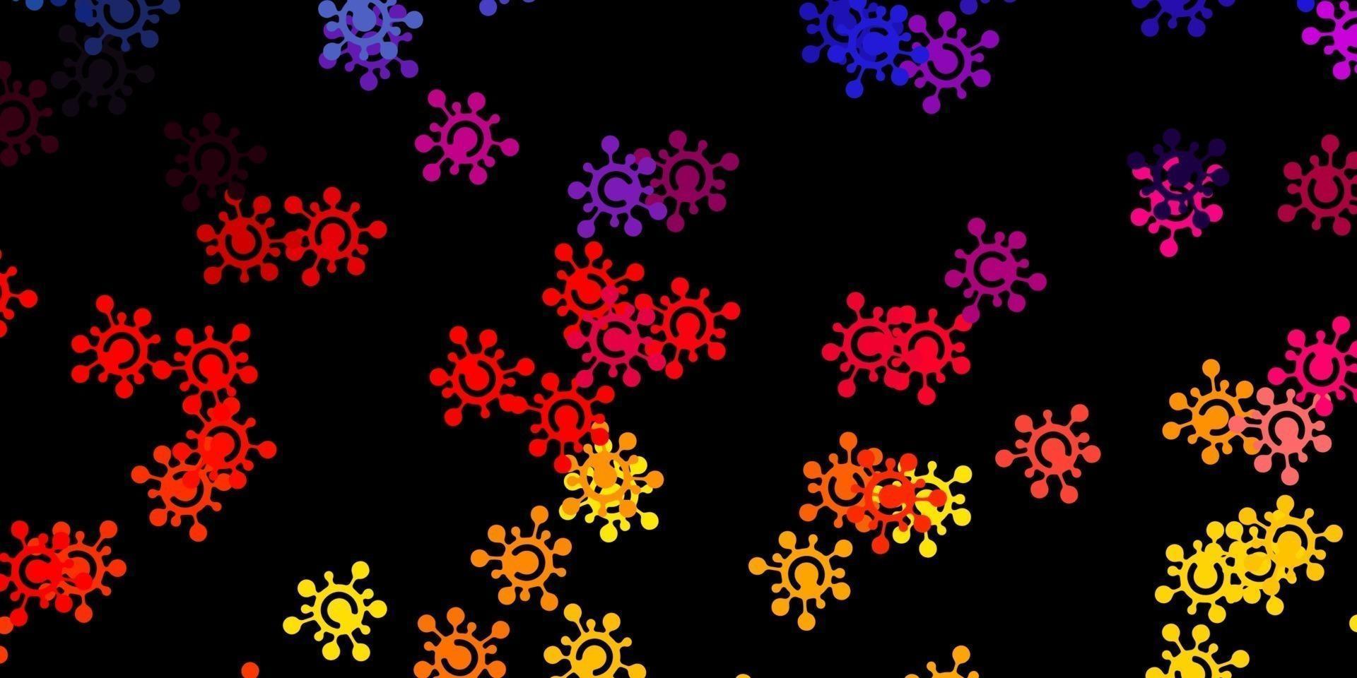 Dark red, yellow vector pattern with coronavirus elements.