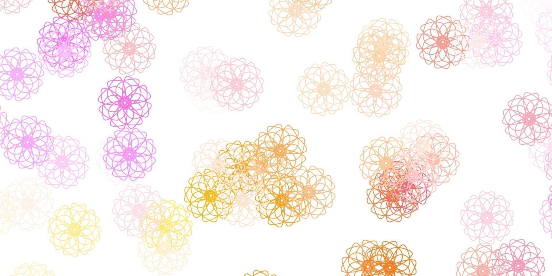 patrón de doodle de vector rosa claro, amarillo con flores.