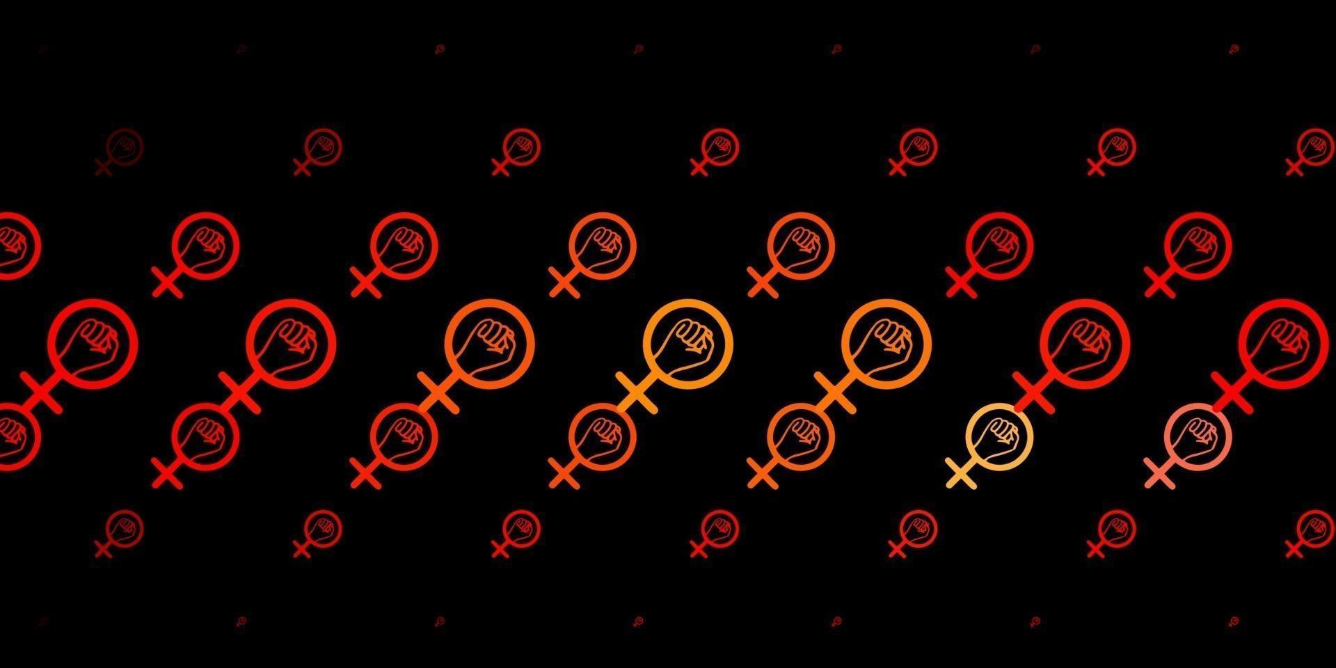 Telón de fondo de vector rojo oscuro, amarillo con símbolos de poder de la mujer.