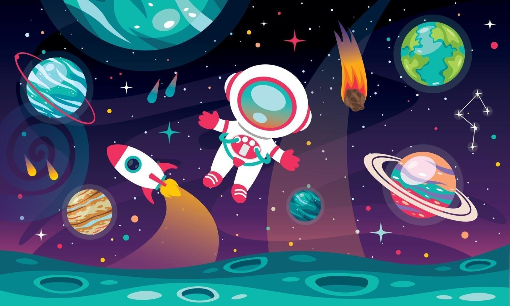 fondo espacial con personaje de dibujos animados vector