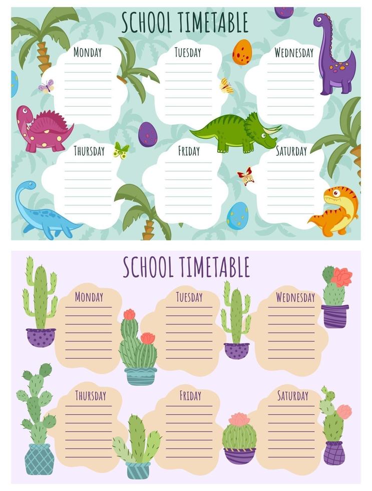 horario escolar. plantilla de vector de horario semanal para estudiantes de la escuela.