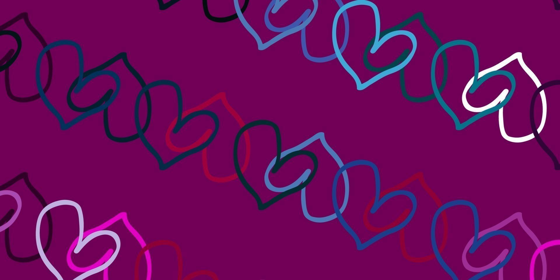 Light Blue, Red vector background with hearts.