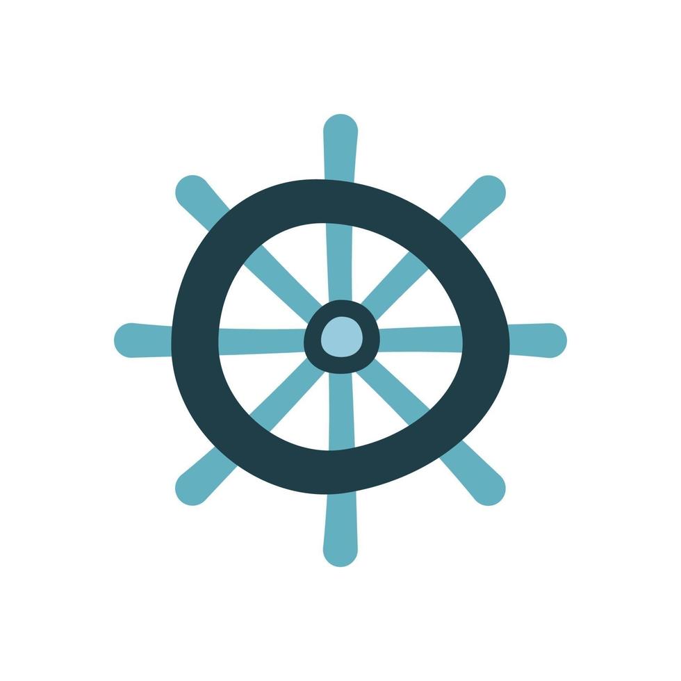 Hand drawn vector illustration of ship's wheel or helm isolated on white background.